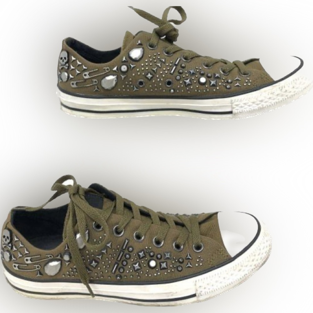 Converse Chuck Taylor PU army green studded sneakers size 9.5 - Picture 3 of 11